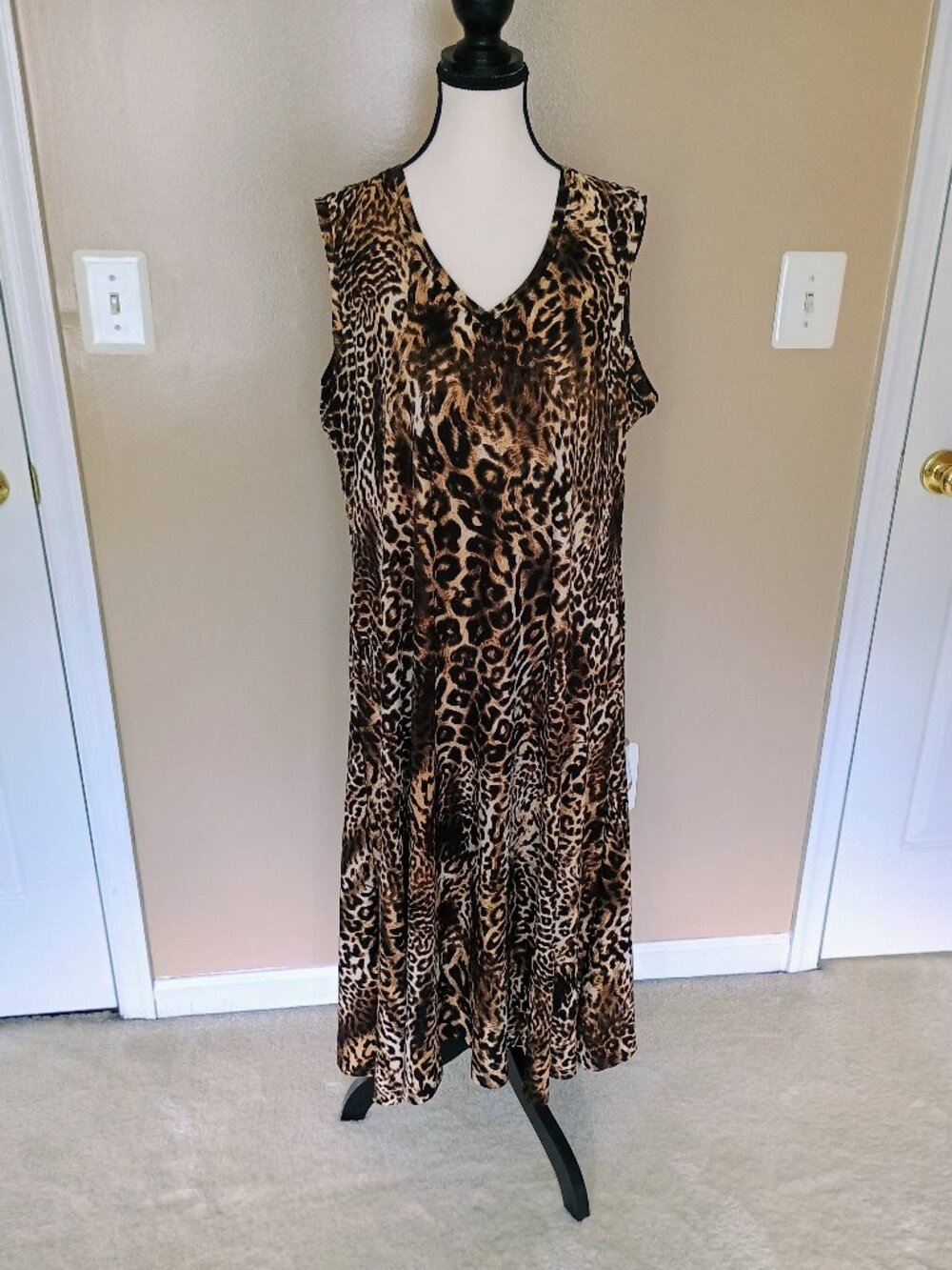 QVC-ATTITUDES BY RENEE ANIMAL PRINT DIAMOND BACK SLEEVELESS MIDI DRESS-SIZE PXL